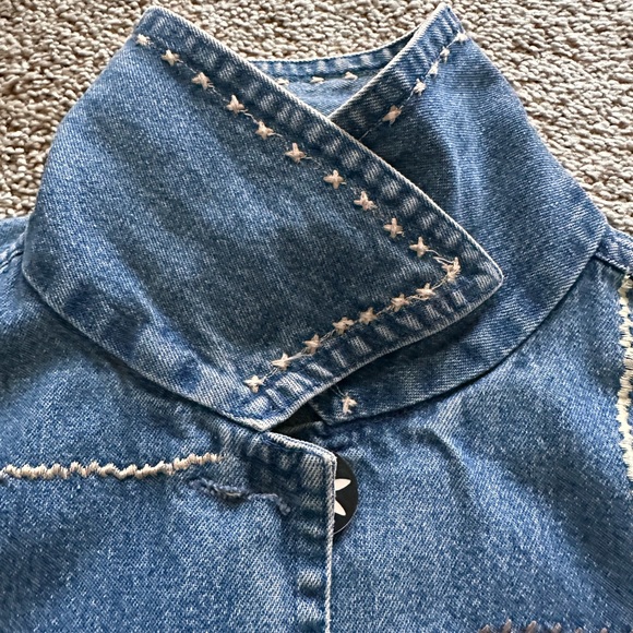Vintage Jean Denim Jacket Cat Mom Embroidery Appliqué Quirky Cottagecore Artsy S - Picture 7 of 15
